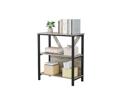 gaomon 3 Tier Bookshelf with Led Lights, Bookcase with Open Display Shelves, Wood and Metal Standing Bookshelf with Storage Rack for Living Room Bedro