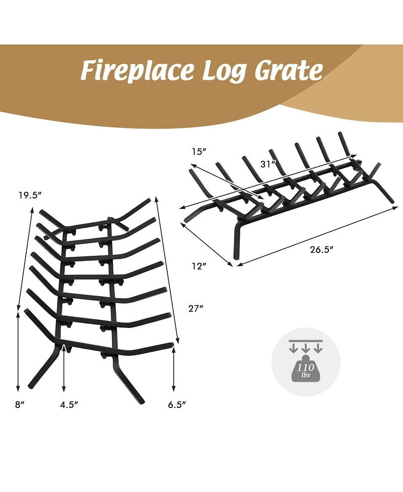 Gouun 31 Inch Fireplace Grate for Outdoor Fire Pit-l