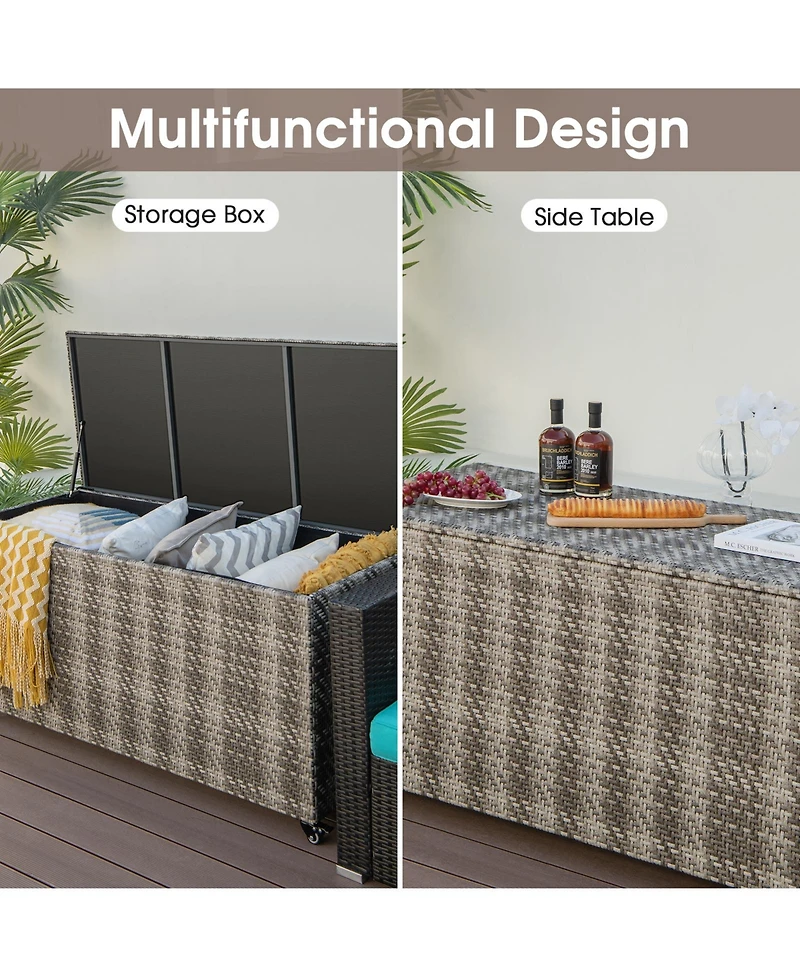 Gouun 96 Gallon Pe Wicker Outdoor Storage Box with 4 Wheels