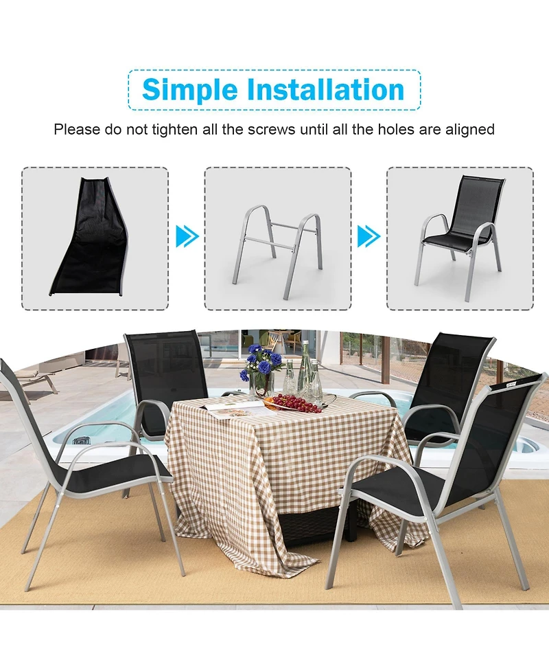 Outdoor Dining Table Set with Extendable Aluminum Table and 4 Stackable Chairs