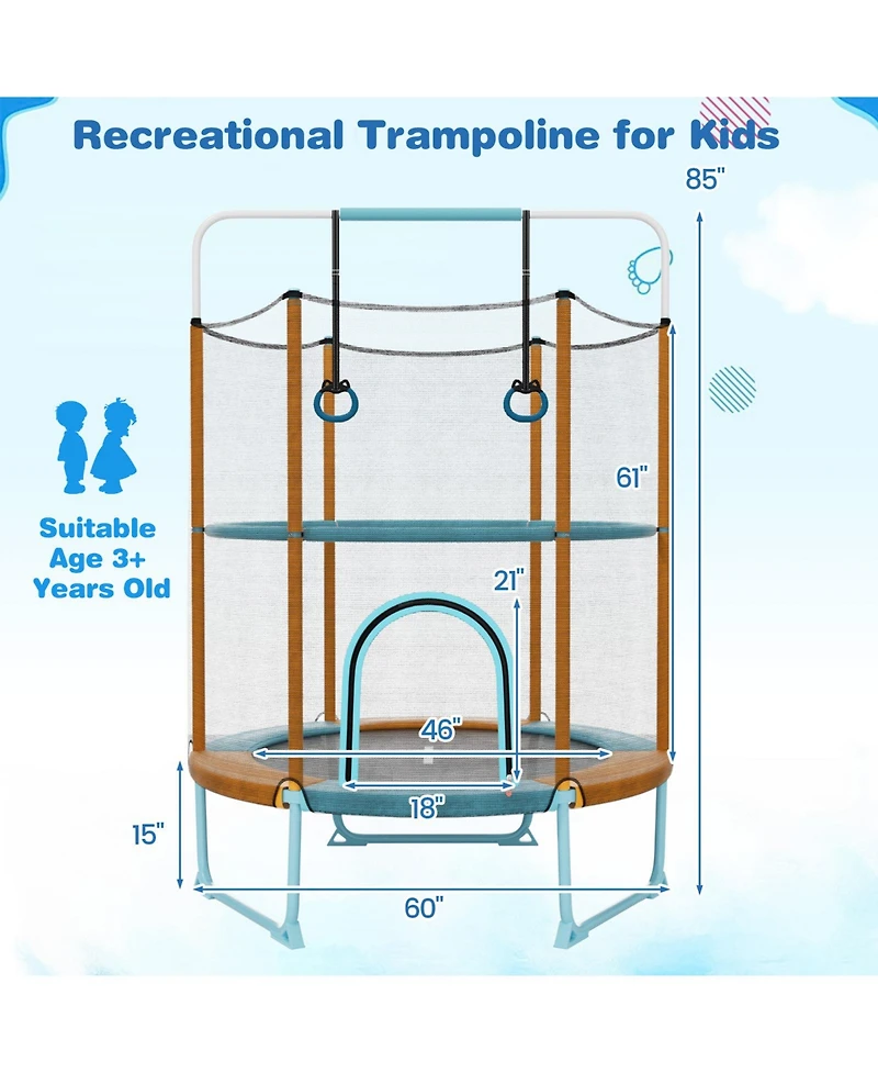 Gouun 60 Inch Trampoline with Gymnastic Bar and Rings for Kids