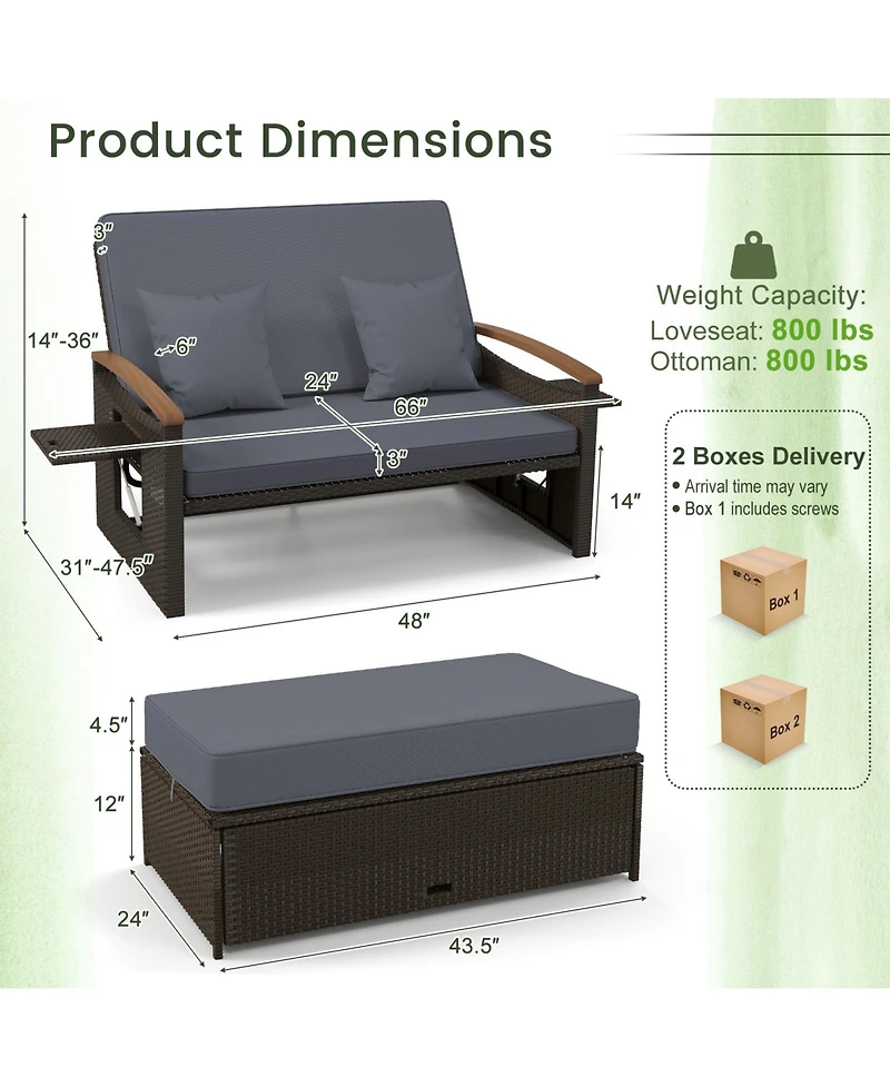 Outdoor Wicker Daybed with Folding Panels and Storage Ottoman