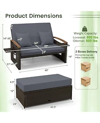 Outdoor Wicker Daybed with Folding Panels and Storage Ottoman