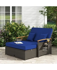 Outdoor Wicker Daybed with Folding Panels and Storage Ottoman