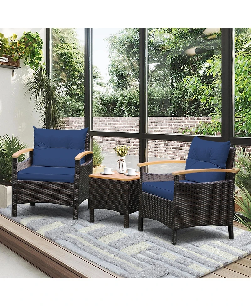 3 Pieces Patio Rattan Furniture Set with Removable Cushions