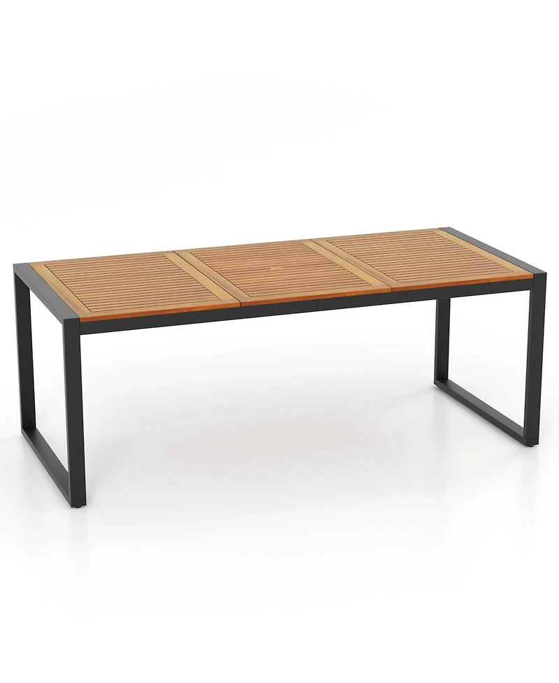 Gouun 9 Pieces Patio Rattan Dining Set with Acacia Wood Table for Backyard Garden-x-side Handrail