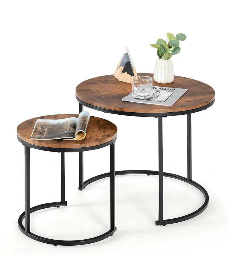 Gouun Set of 2 Modern Round Stacking Nesting Tables for Living Room