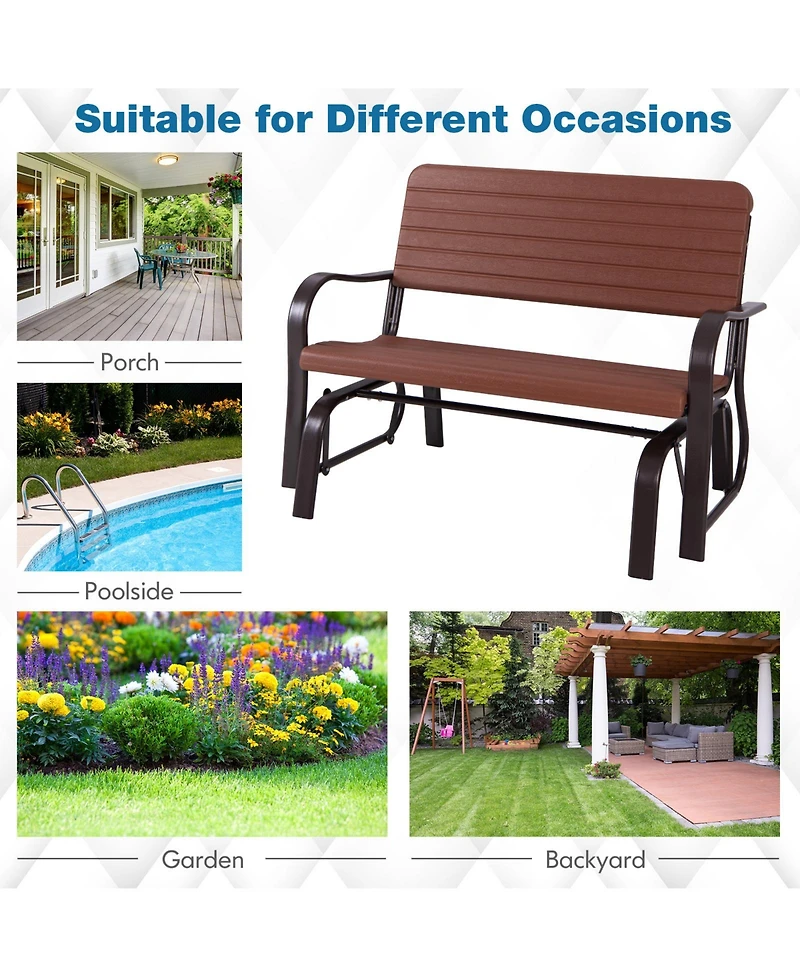 Gouun 2-Seat Porch Glider with Hdpe Back Seat and Steel Frame