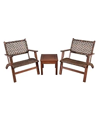3 Pieces Outdoor Wooden Patio Rattan Furniture Set