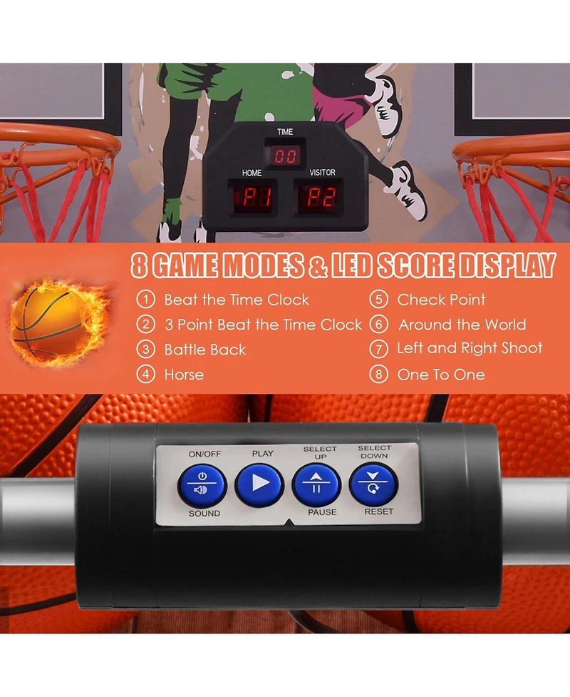 Gouun Foldable Double Electronic Basketball Game with 4 Balls Indoor