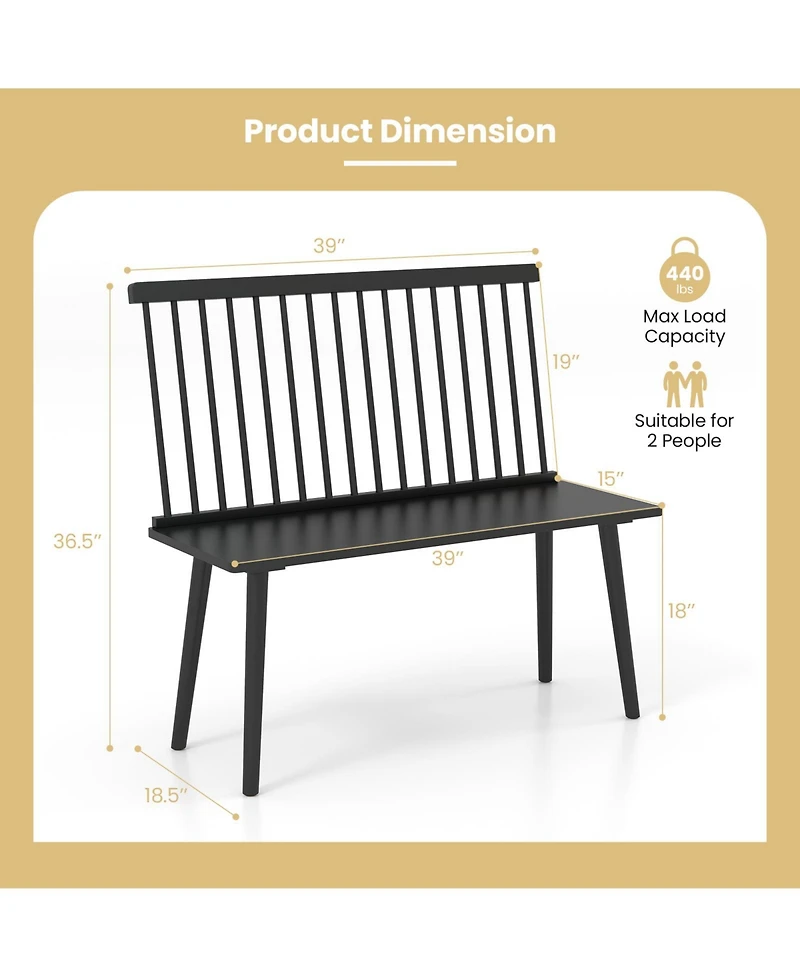 Gouun Entryway Bench for 2 with Spindle Back for Kitchen Dining Room Hallway