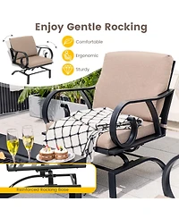 5 Pieces Patio Rocking Chairs and 4-in-1 Fire Pit Table with Fire Poker