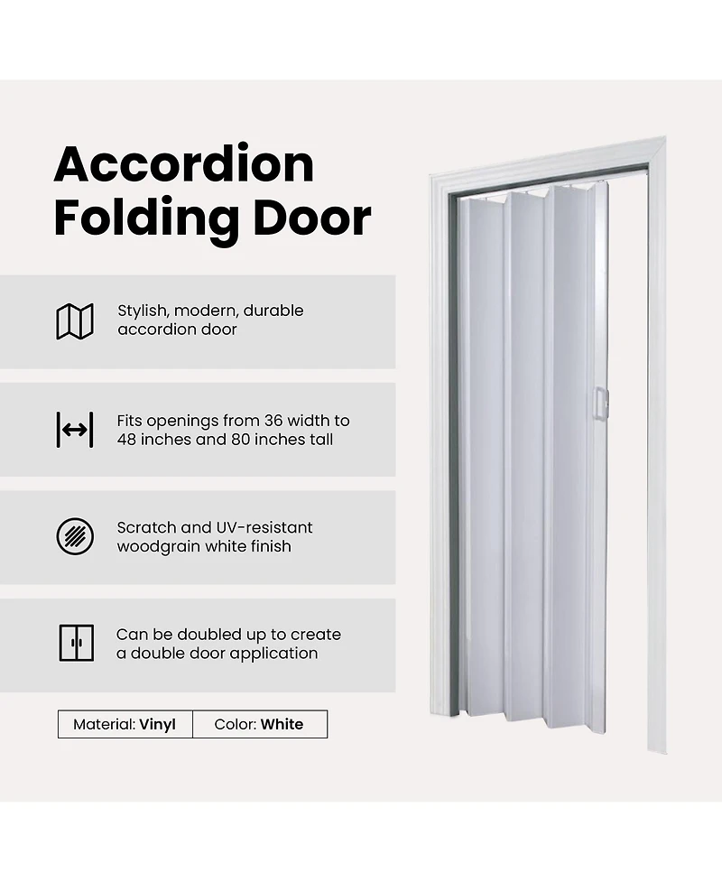 Ltl Home Products OAKMT4880HEC Oakmont Wooden Style Vinyl Accordion Door, White