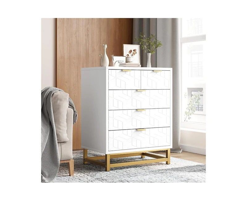 gaomon Dresser for Bedroom, 5 Drawer Dresser with Metal Legs, Modern Dresser Chest Organizer with Wide Storage, Chest of Drawers for Bedroom, Living R
