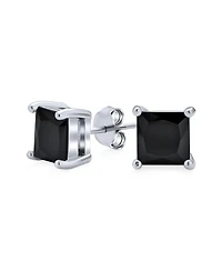 Bling Jewelry Classic Black Cubic Zirconia Stud Earrings Square Sterling Silver