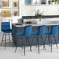 Gymax 4 Pcs Velvet Bar Stools Height Dining Chairs w/ Metal Legs Kitchen