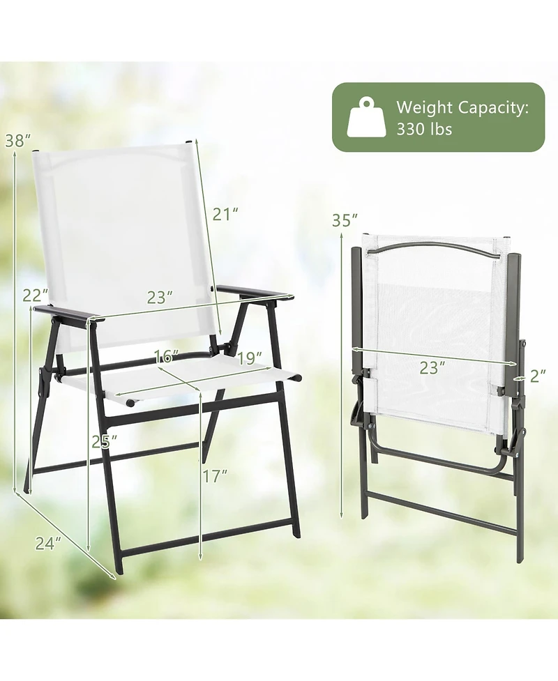 Gymax Set of 4 Patio Portable Metal Folding Chairs Dining Chair Set White