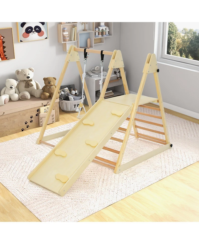 Gouun 5-in-1 Indoor Jungle Gym Foldable Climber Playset with Fun Slide and Adjustable Swing