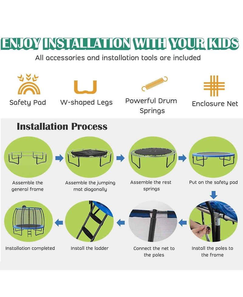 Gouun 12 Feet Recreational Trampoline with Basketball Hoop