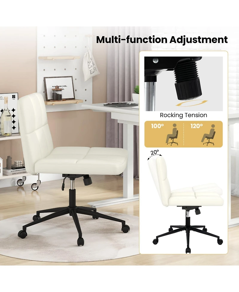 Gouun Height-adjustable Armless Desk Chair with Wheels for Home Office Make Up
