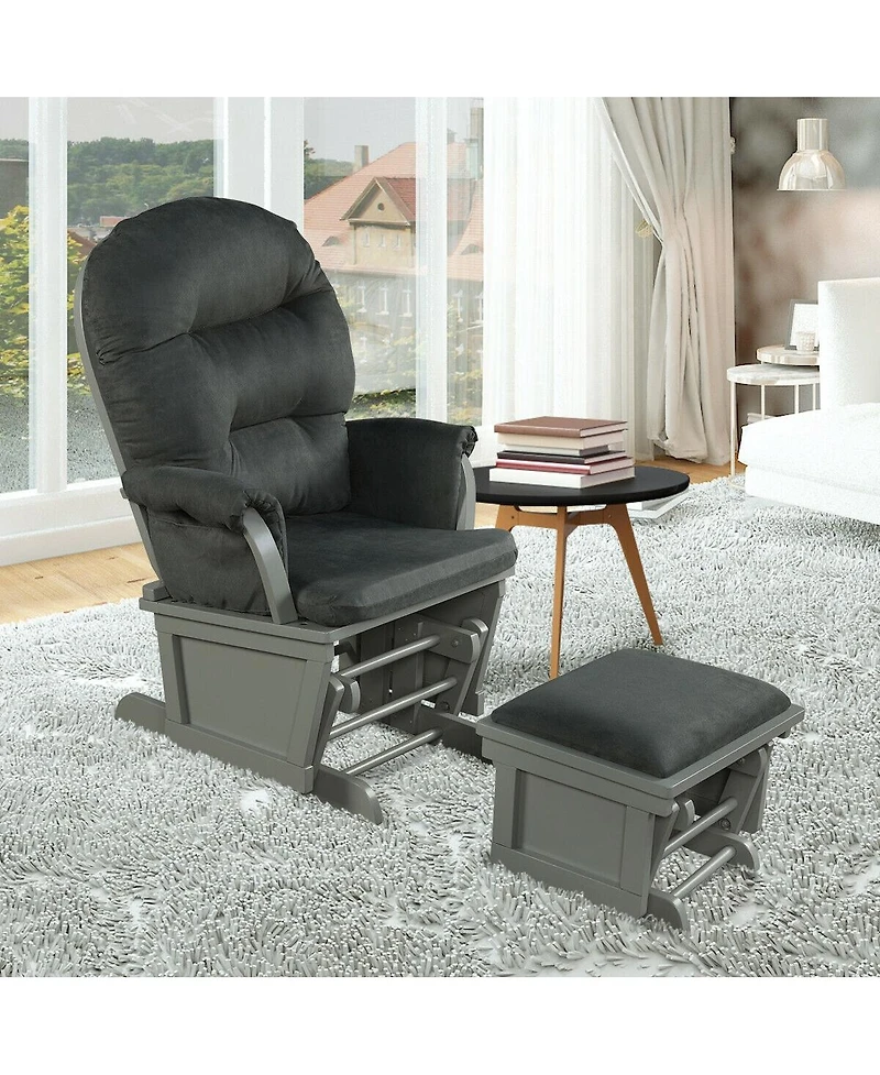 Gouun Wood Baby Glider and Ottoman Cushion Set with Padded Armrests for Nursing