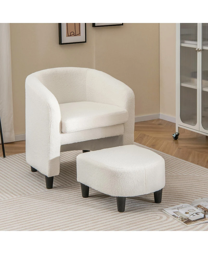 Gouun Modern Upholstered Barrel Teddy Velvet Chair with Ottoman