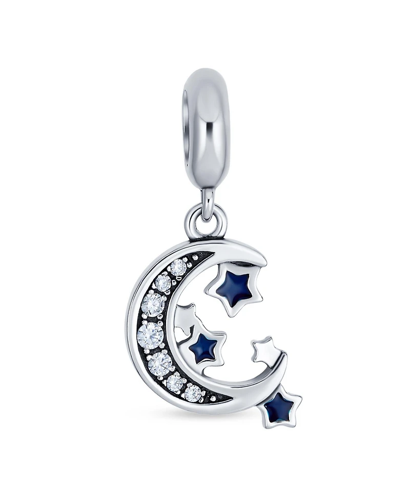 Bling Jewelry Crescent Moon Star Dangle Charm Bead Sterling Silver Bracelet