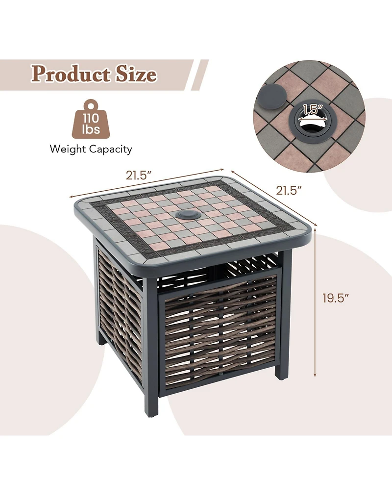 Gouun 21.5 Inches Outdoor Pe Rattan Side Table Square End Table with Umbrella Hole