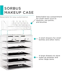 Sorbus 2 Piece Acrylic Makeup and Jewelry Storage Organizer Case (6 Drawers Lipstick Tray