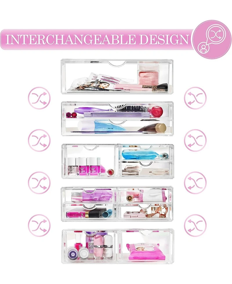 Sorbus 2 Clear Large Stackable Acrylic Drawers - for Organizing Make up, Nail Polish, Hair Accessories, and Beauty Supplies
