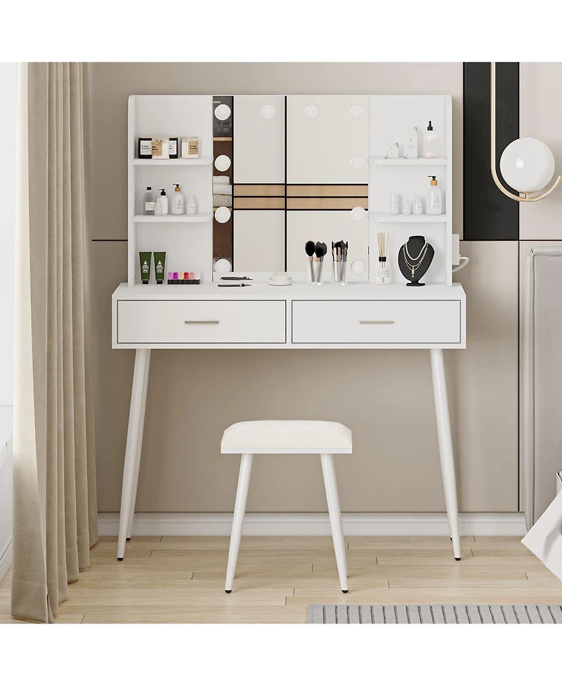 gaomon Vanity Desk with Mirror and Lights, Makeup Vanity Table with Drawers