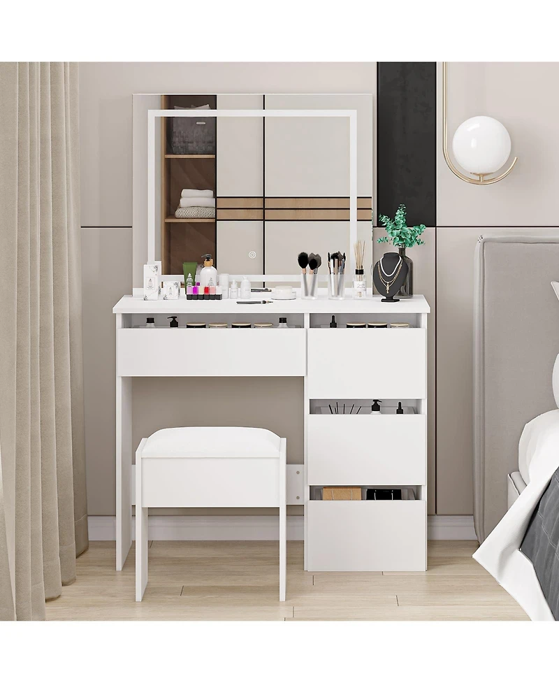 gaomon Vanity Desk, Makeup Vanity Desk with Touch Light Mirror and Power Outlet