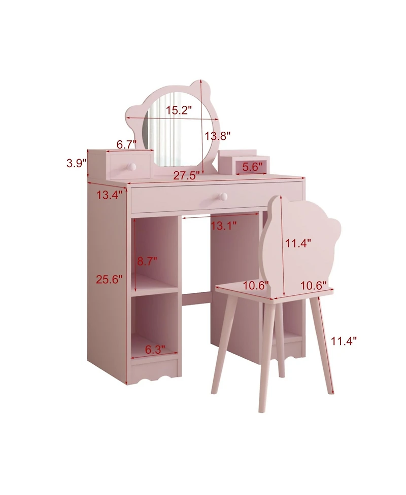 gaomon Kids Wooden Play Vanity Set with Vanity Table, Mirror