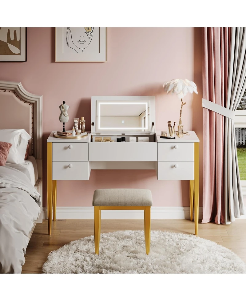 gaomon Makeup Vanity Desk with Flip Top Mirror and Lights