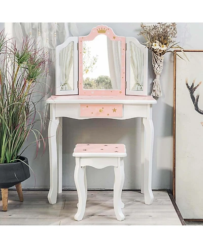 gaomon Kids Vanity Set, Girls Vanity Set with Mirror and Stool