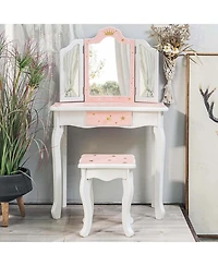 gaomon Kids Vanity Set, Girls Vanity Set with Mirror and Stool