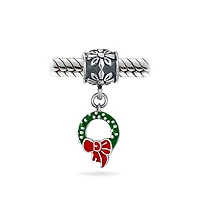 Bling Jewelry Green Christmas Red Bow Dangle Charm Bead Enamel .925 Sterling Silver