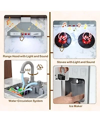 Gymax Wooden Corner Play Kitchen w/ Lights & Sounds Water Circulation System for Kids