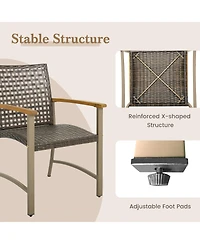 Gymax Outdoor Rattan Chair Set of 4 Patio Pe Wicker Dining Chairs w/ Acacia Wood Armrests Balcony Poolside
