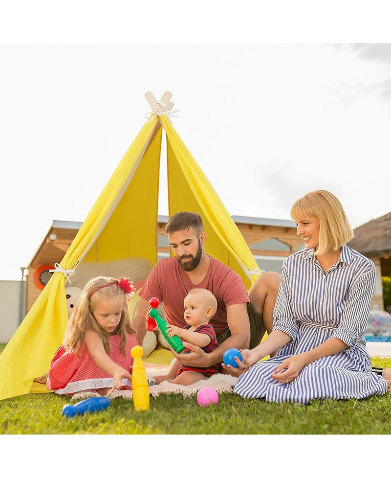 Gymax Kids Play Tent Triangular Kids & Toddlers Tent with Solid Wood Frame