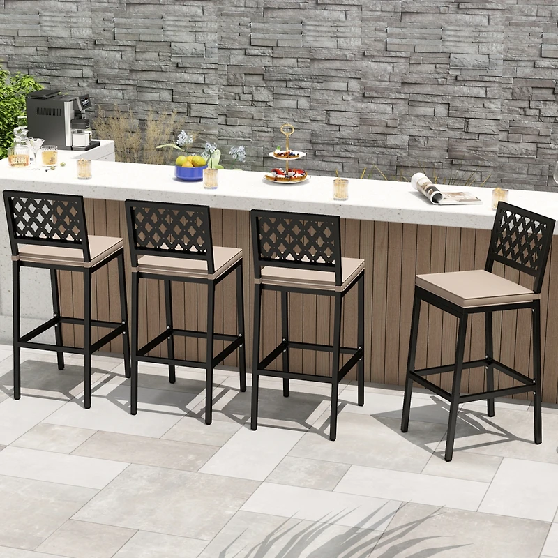 Gymax 4 Pcs Outdoor Bar Stools 27 Counter Height Barstools w/ Removable Cushions