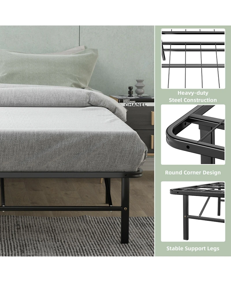 Gouun Queen Size Foldable Metal Platform Bed with Tool-Free Assembly-Queen size