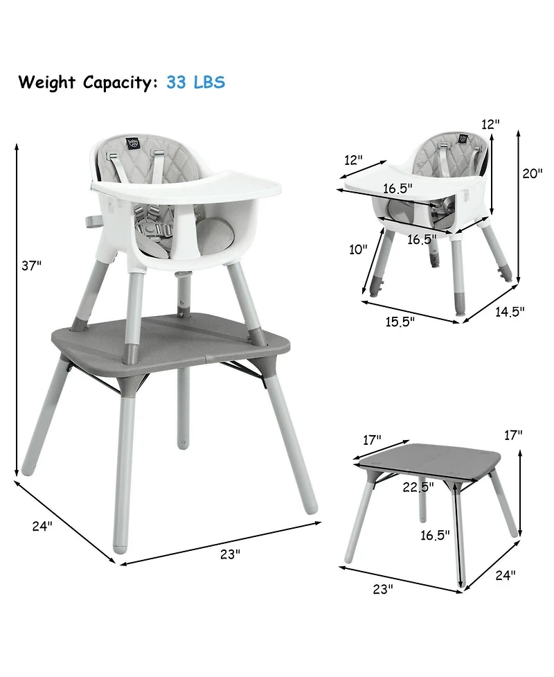 Gouun 4-in-1 Baby Convertible Toddler Table Chair Set with Pu Cushion