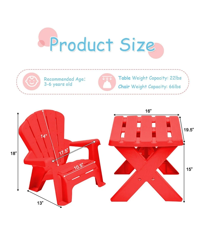 Gouun 3-Piece Plastic Children Play Table Chair Set