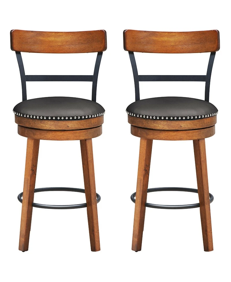 Gymax Set of BarStool 25.5'' Swivel Counter Height Dining Chair with Rubber Wood Legs