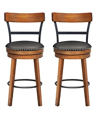Gymax Set of BarStool 25.5'' Swivel Counter Height Dining Chair with Rubber Wood Legs