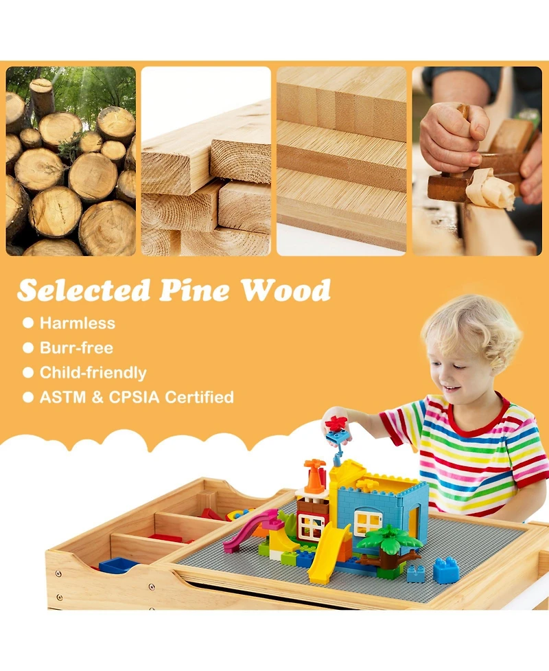 Gouun Kids Multi Activity Play Table Wooden Building Block Desk with Storage Paper Roll