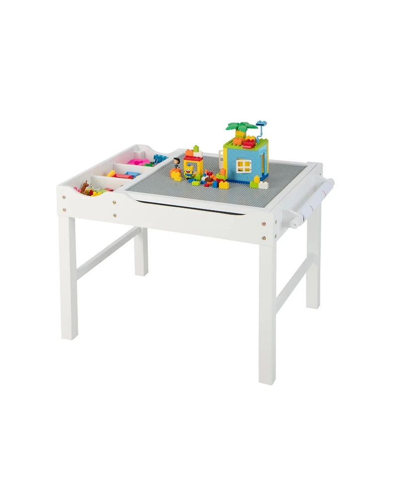 Gouun Kids Multi Activity Play Table Wooden Building Block Desk with Storage Paper Roll