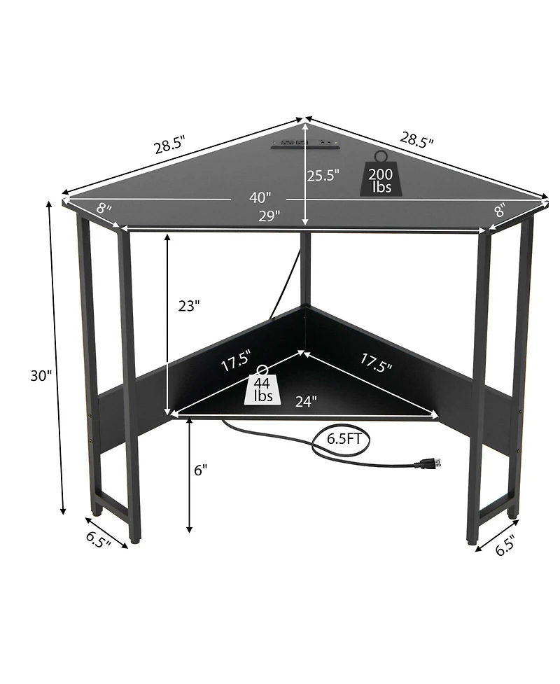 Gouun Triangle Computer Corner Desk with Charging Station