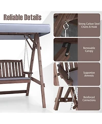 Gouun 2-Person Porch Swing with Fir Wood Stand and Tilt Canopy